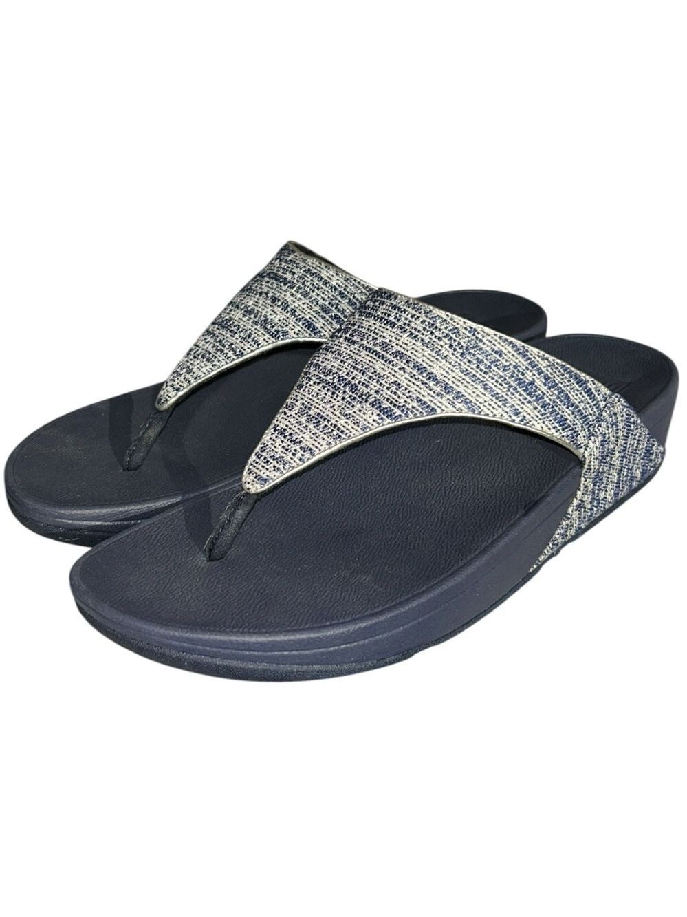 FitFlop Lulu Shimmerweave Toe Post Sandals in Midnight Navy Mix Size 10 - Picture 2 of 10